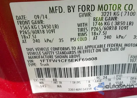 2014 Ford F150 Supercrew z USA, uszkodzony, nr VIN 1FTFW1CF5EKF69808